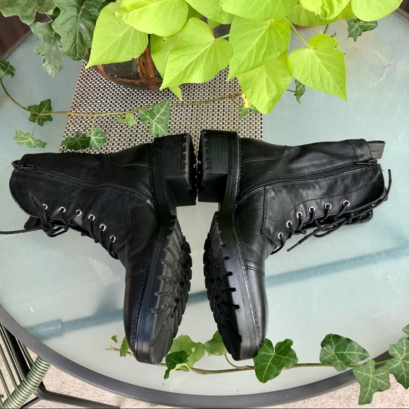 Zara Black Leather Combat Boots with Silver Studded Tongue - Picture 4 of 10